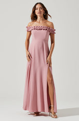 Venetia Off Shoulder Ruffle Trim Maxi Dress